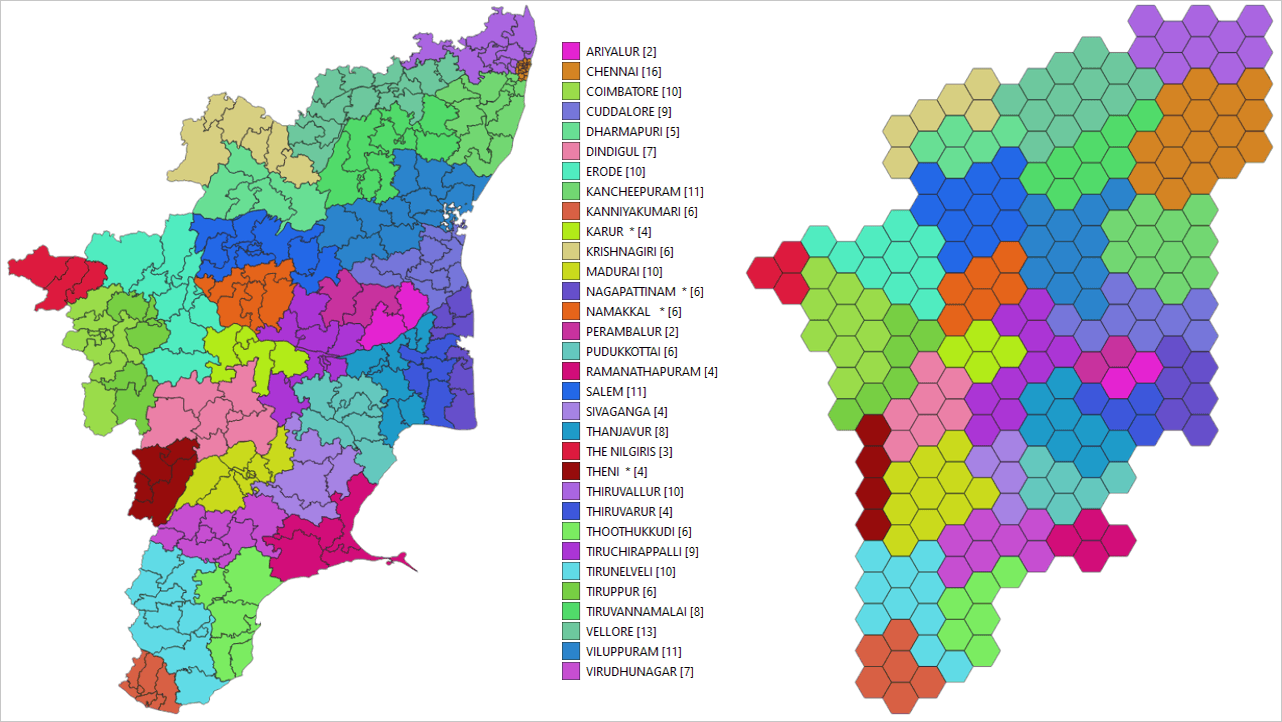 Tamil Nadu Standard and Hexagonal Tile Map